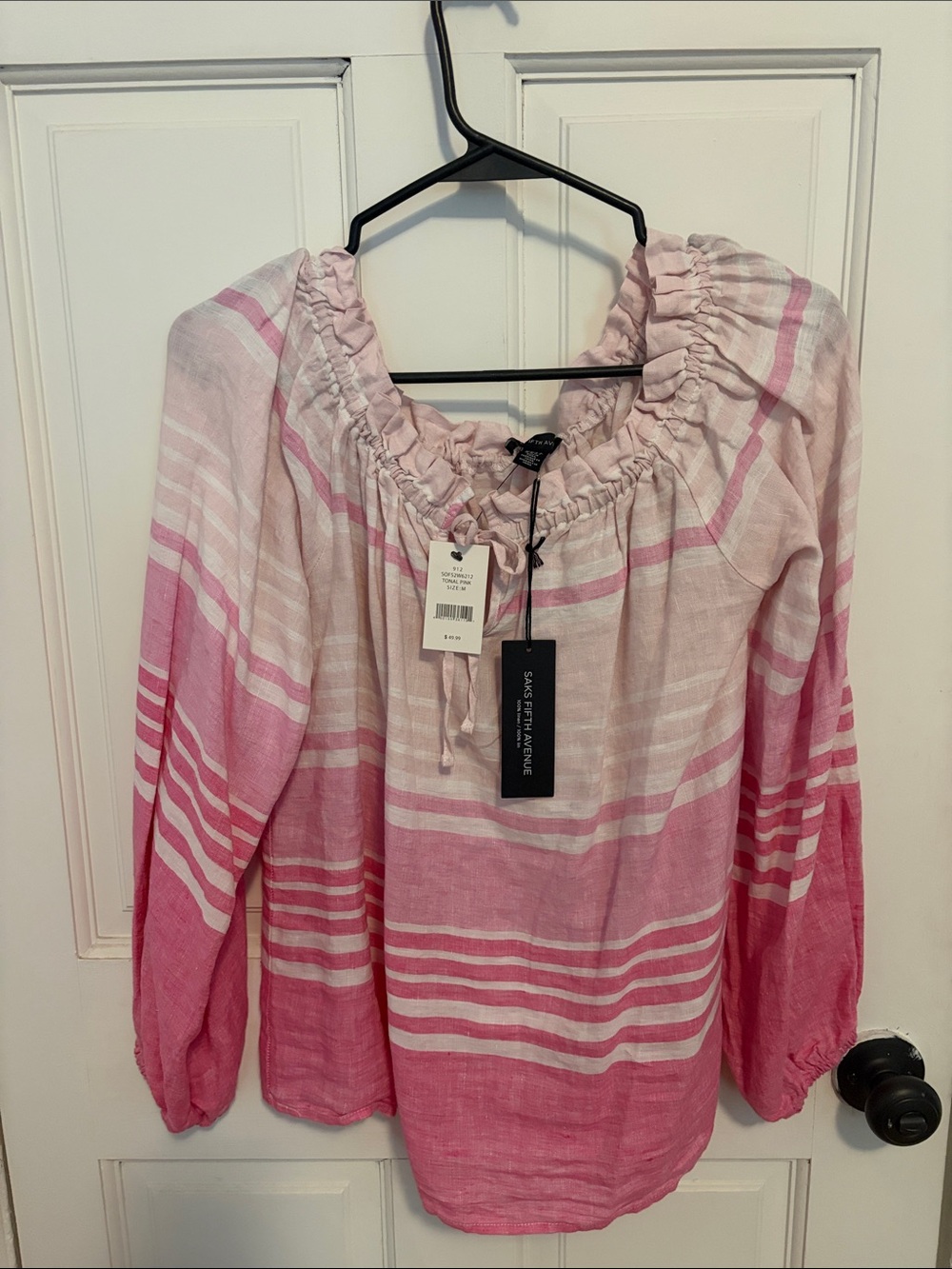 Saks Fifth Avenue Pink Striped Peasant Top